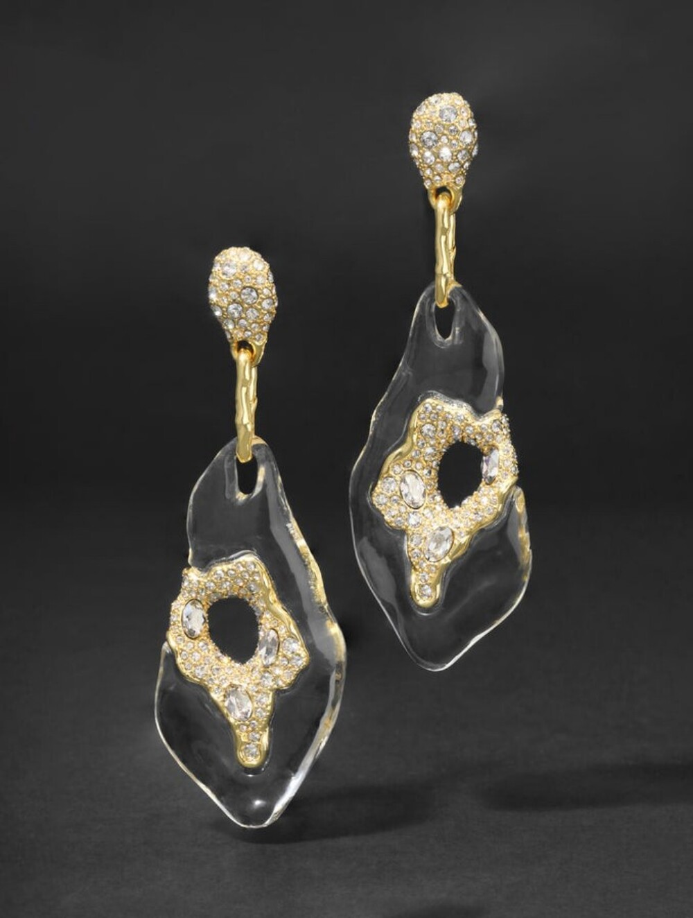 Alexis Bittar Gold and Clear Lucite Crystal Drop Earrings